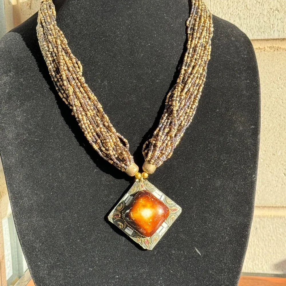 AFRICAN BEADED DENKAYS STATEMENT NECKLACE